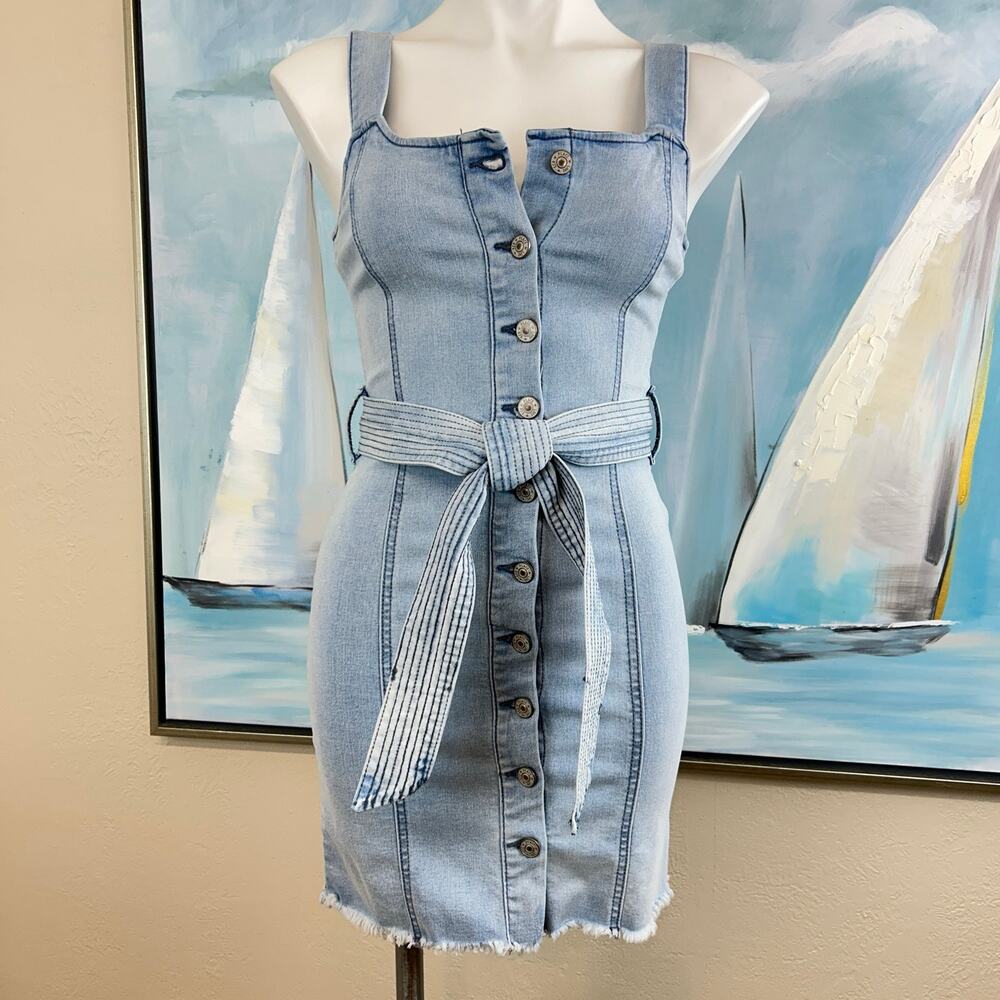 Peace Love Evo by Rewash Light Blue Denim Mini Dress Size Junior Small - Picture 2 of 8